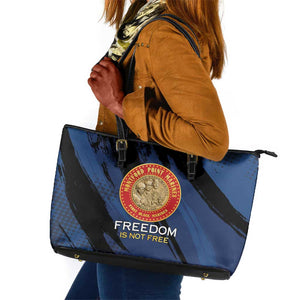 Honoring the First Black Marines Leather Tote Bag Montford Point Heroes - Blue - African Pride