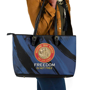 Honoring the First Black Marines Leather Tote Bag Montford Point Heroes - Blue - African Pride