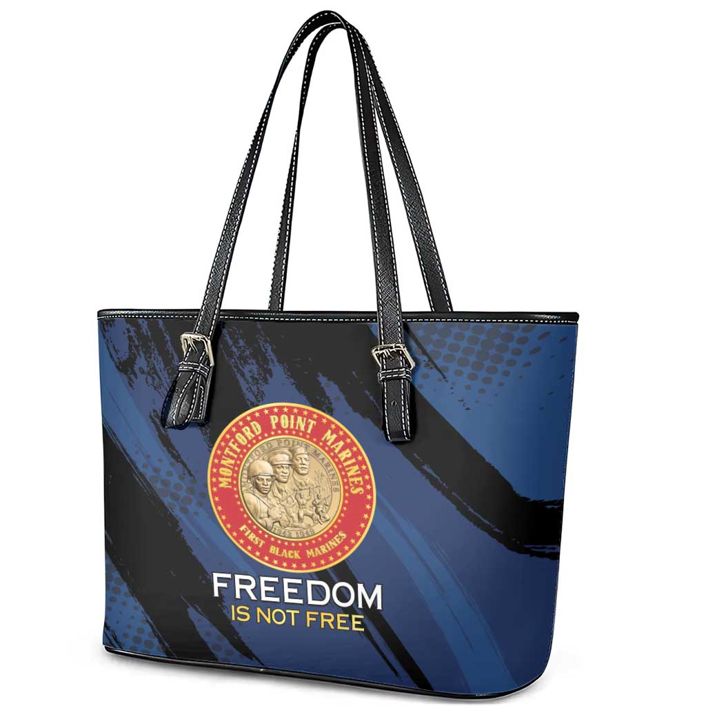 Honoring the First Black Marines Leather Tote Bag Montford Point Heroes - Blue - African Pride