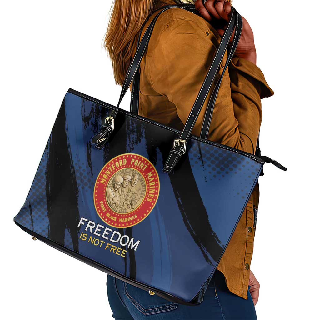 Honoring the First Black Marines Leather Tote Bag Montford Point Heroes - Blue - African Pride