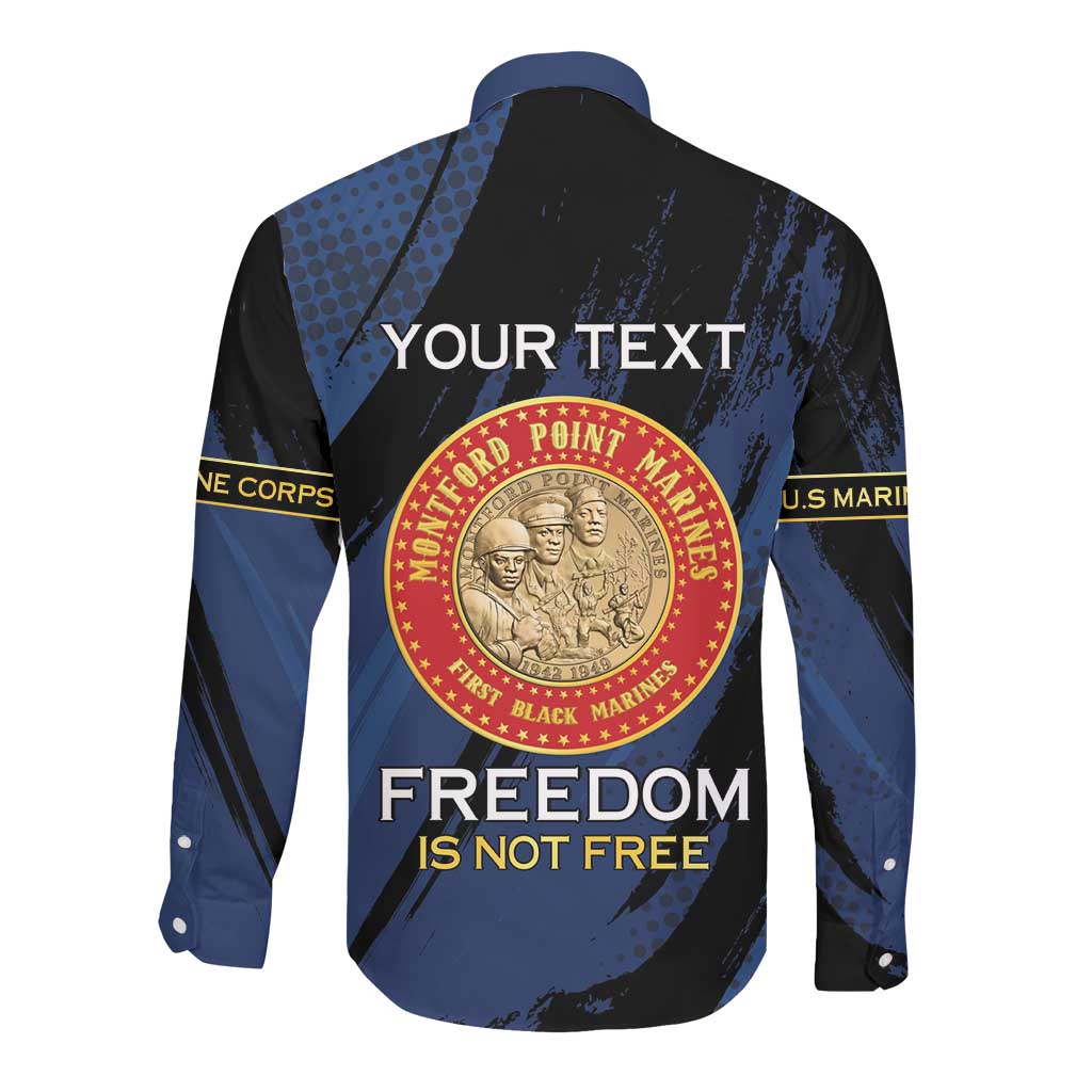 Personalized Honoring the First Black Marines Long Sleeve Button Shirt Montford Point Heroes - Blue - African Pride