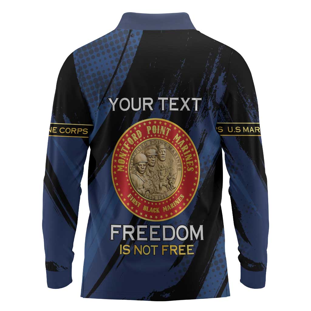 Personalized Honoring the First Black Marines Long Sleeve Polo Shirt Montford Point Heroes - Blue - African Pride