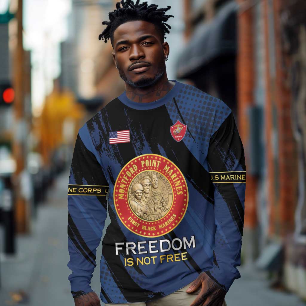 Personalized Honoring the First Black Marines Long Sleeve Shirt Montford Point Heroes - Blue - African Pride