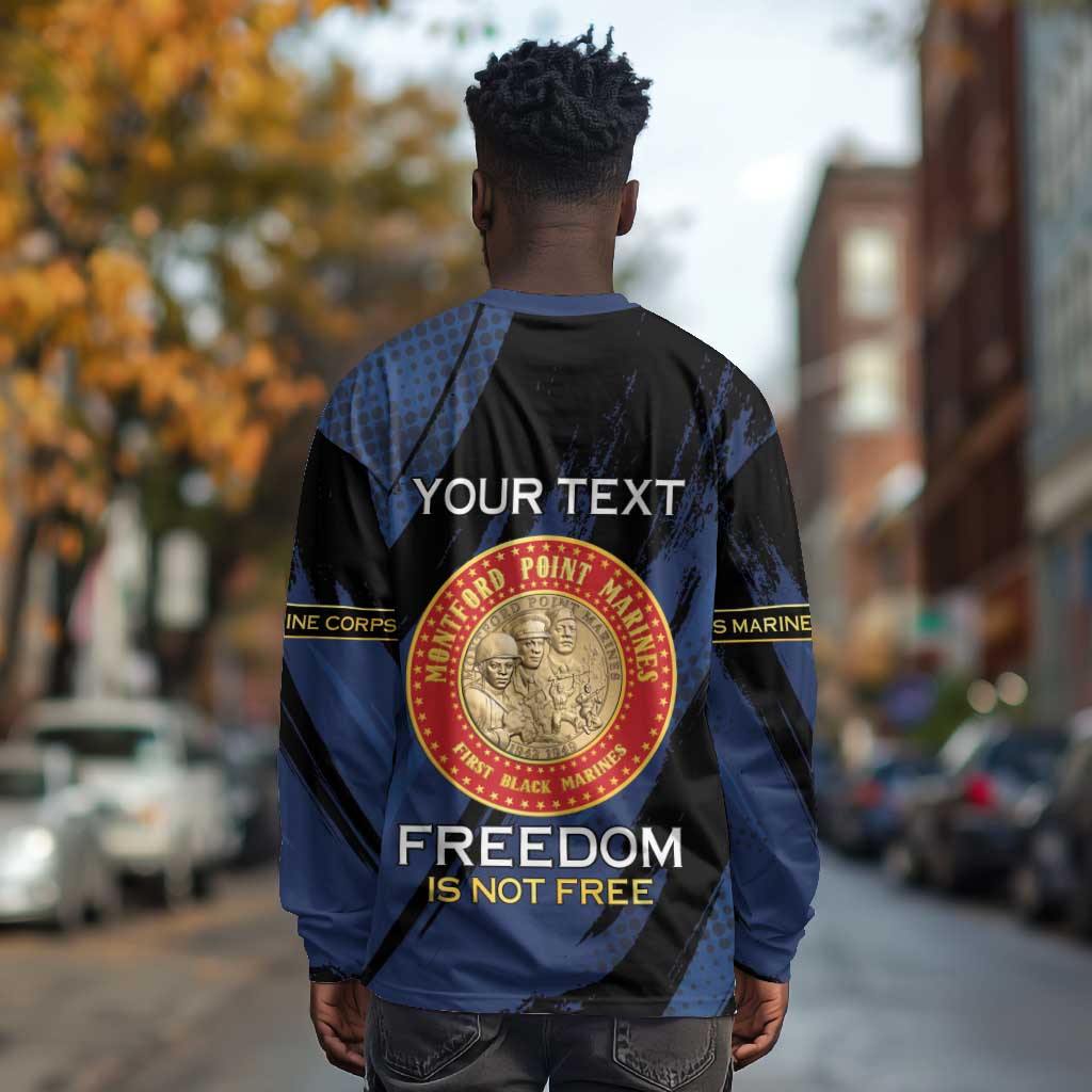 Personalized Honoring the First Black Marines Long Sleeve Shirt Montford Point Heroes - Blue - African Pride