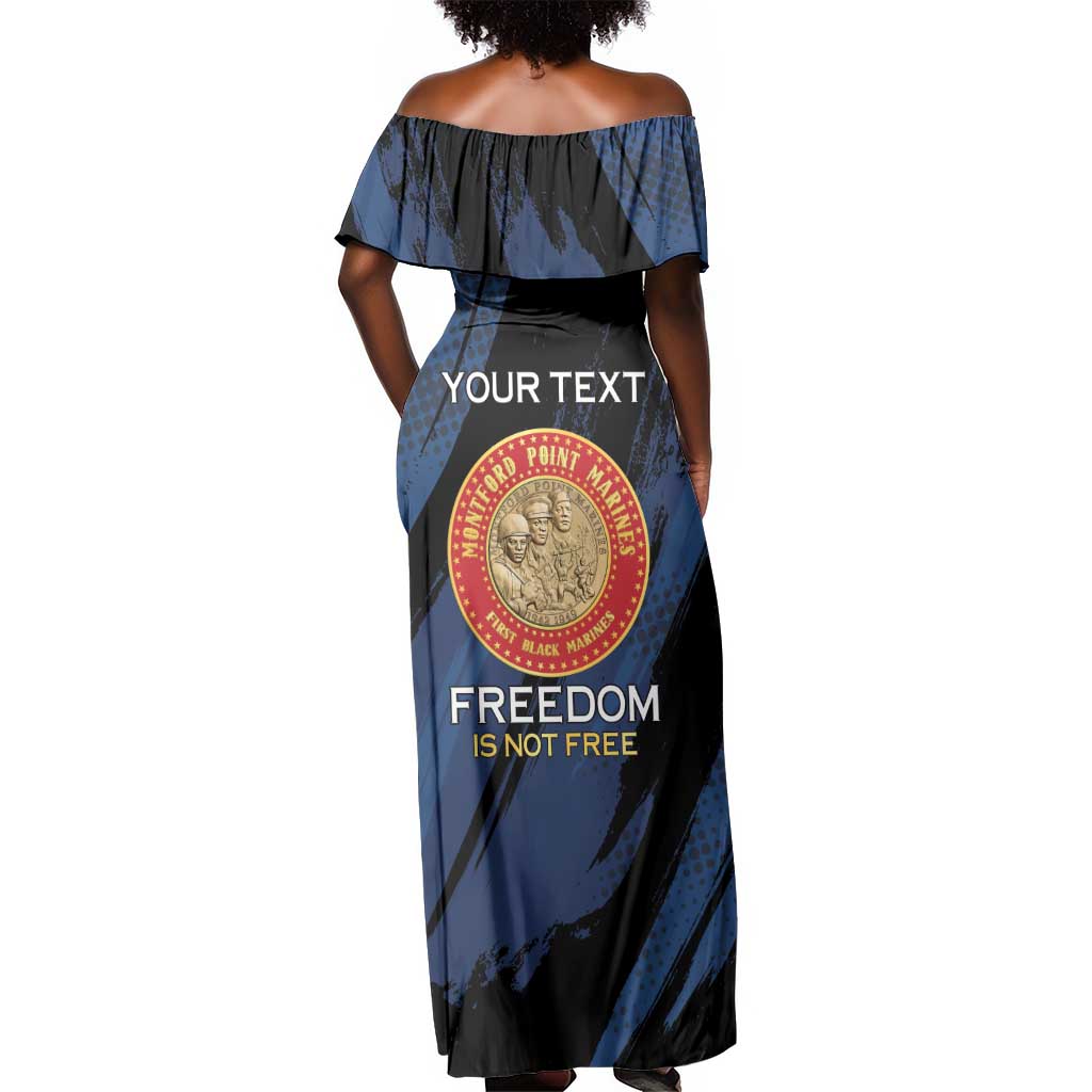 Personalized Honoring the First Black Marines Off Shoulder Maxi Dress Montford Point Heroes - Blue - African Pride