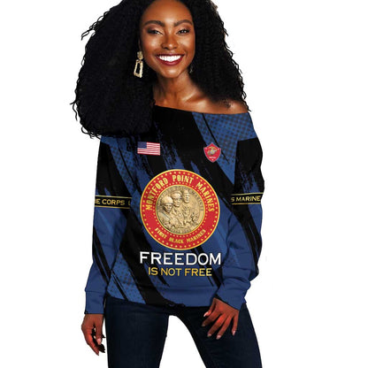 Personalized Honoring the First Black Marines Off Shoulder Sweater Montford Point Heroes - Blue - African Pride