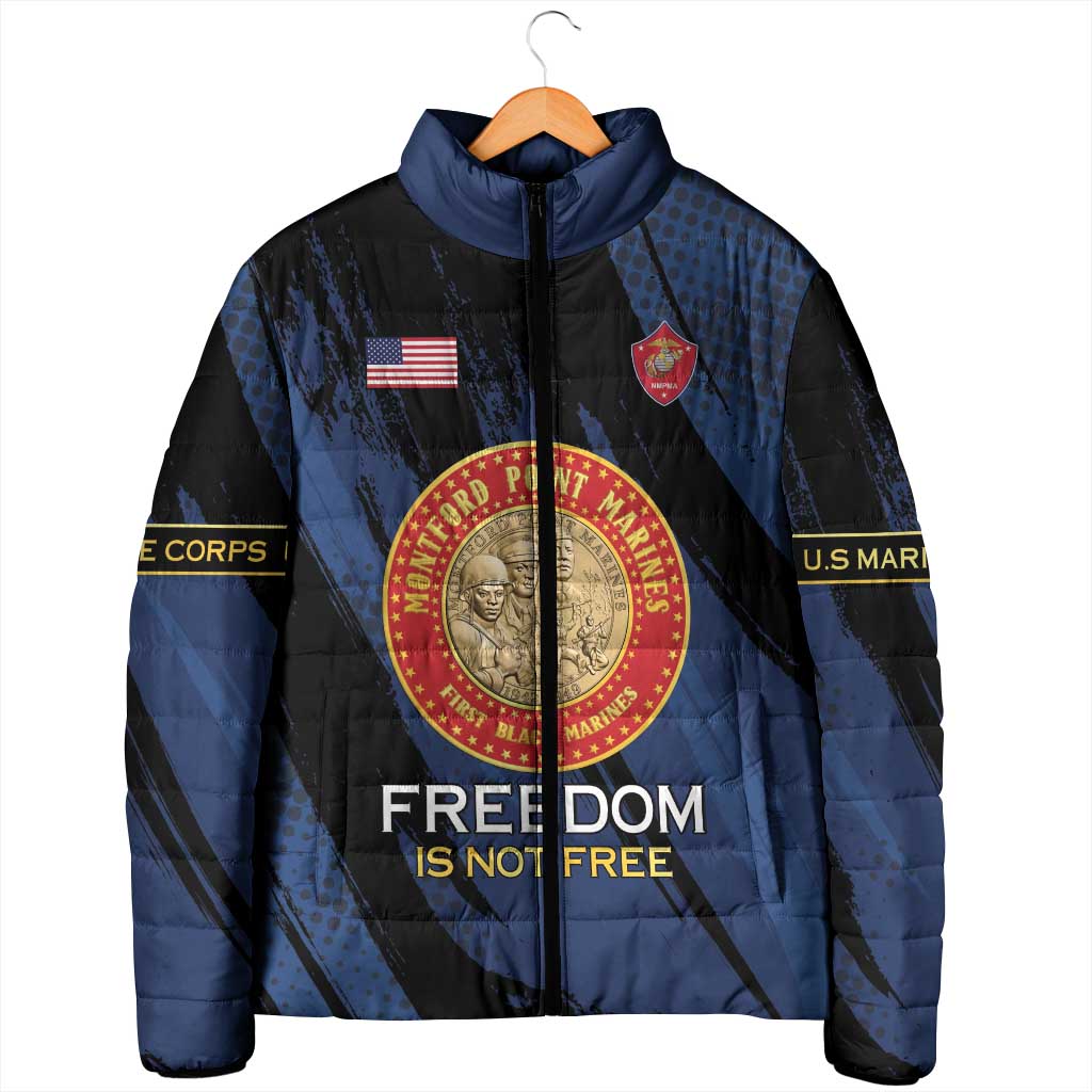 Personalized Proud to Honor Montford Point Marines Padded Jacket Freedom Is Not Free - Blue