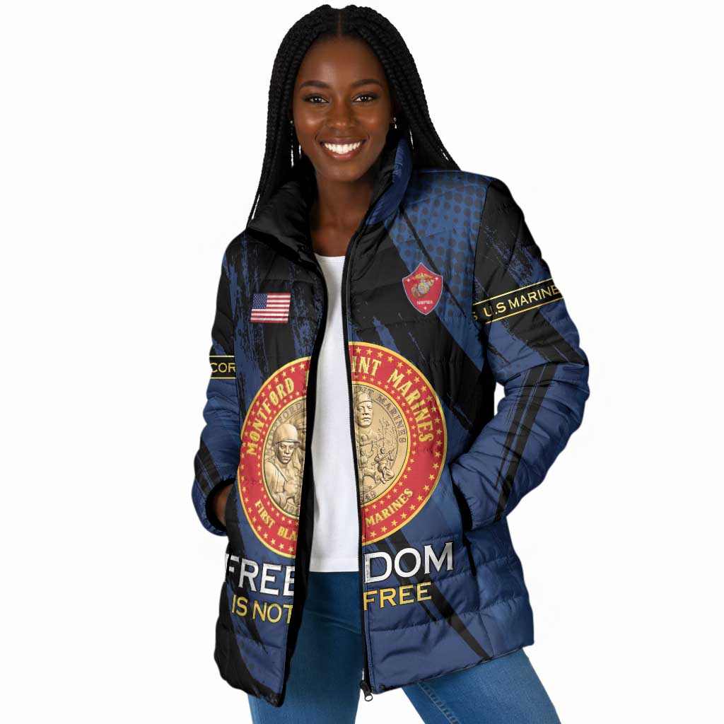 Personalized Proud to Honor Montford Point Marines Padded Jacket Freedom Is Not Free - Blue