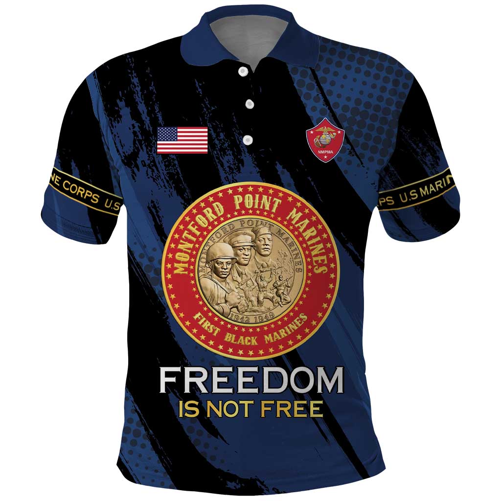 Personalized Honoring the First Black Marines Polo Shirt Montford Point Heroes - Blue - African Pride
