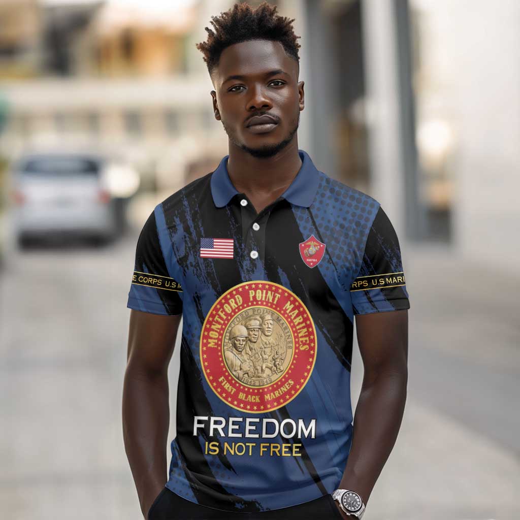 Personalized Honoring the First Black Marines Polo Shirt Montford Point Heroes - Blue - African Pride