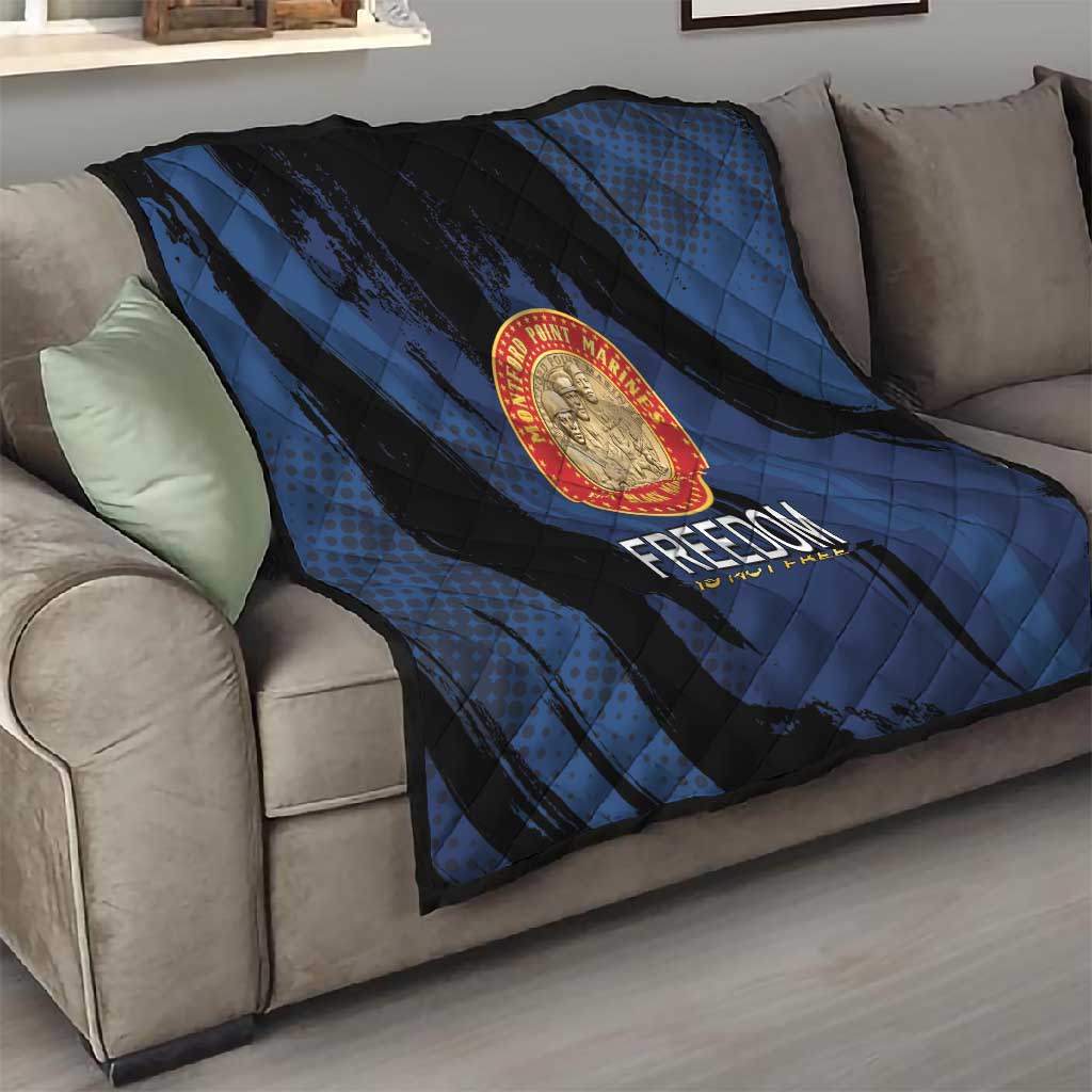 Honoring the First Black Marines Quilt Montford Point Heroes - Blue - African Pride