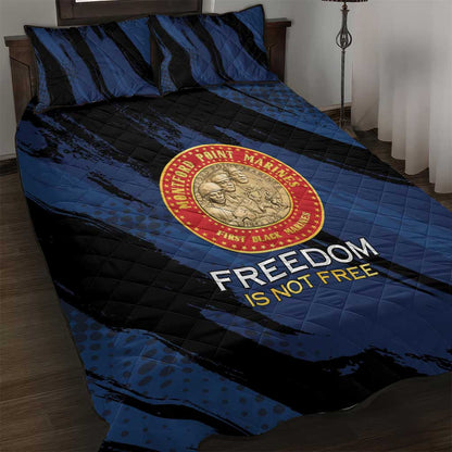 Honoring the First Black Marines Quilt Bed Set Montford Point Heroes - Blue - African Pride