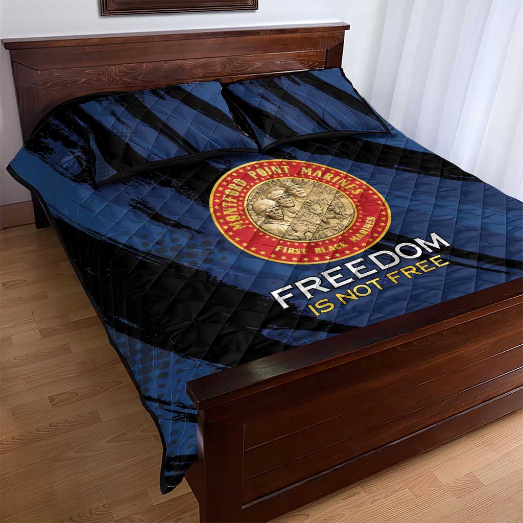 Honoring the First Black Marines Quilt Bed Set Montford Point Heroes - Blue - African Pride