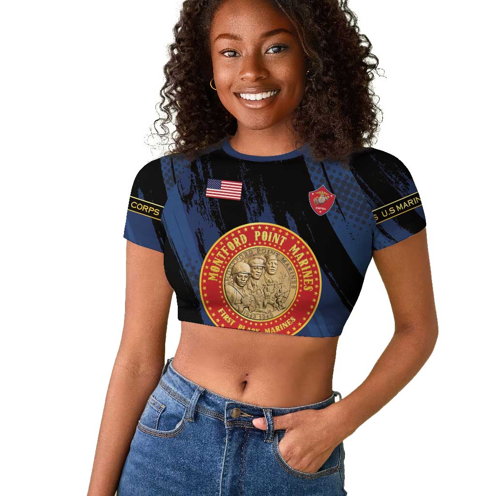 Personalized Honoring the First Black Marines Raglan Cropped T shirt Montford Point Heroes - Blue - African Pride