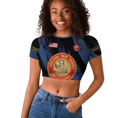 Personalized Honoring the First Black Marines Raglan Cropped T shirt Montford Point Heroes - Blue - African Pride