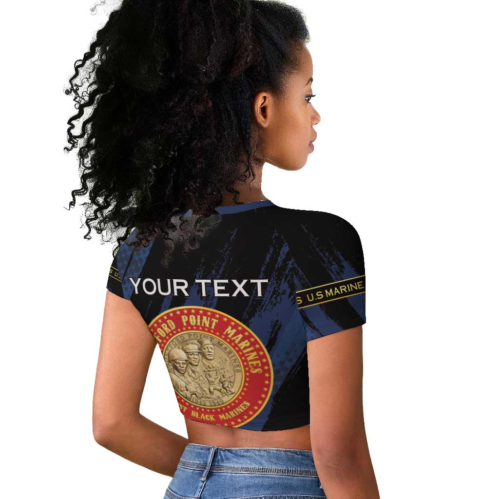 Personalized Honoring the First Black Marines Raglan Cropped T shirt Montford Point Heroes - Blue - African Pride