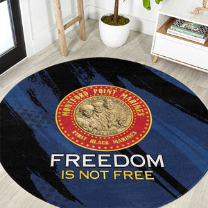 Honoring the First Black Marines Round Carpet Montford Point Heroes - Blue - African Pride