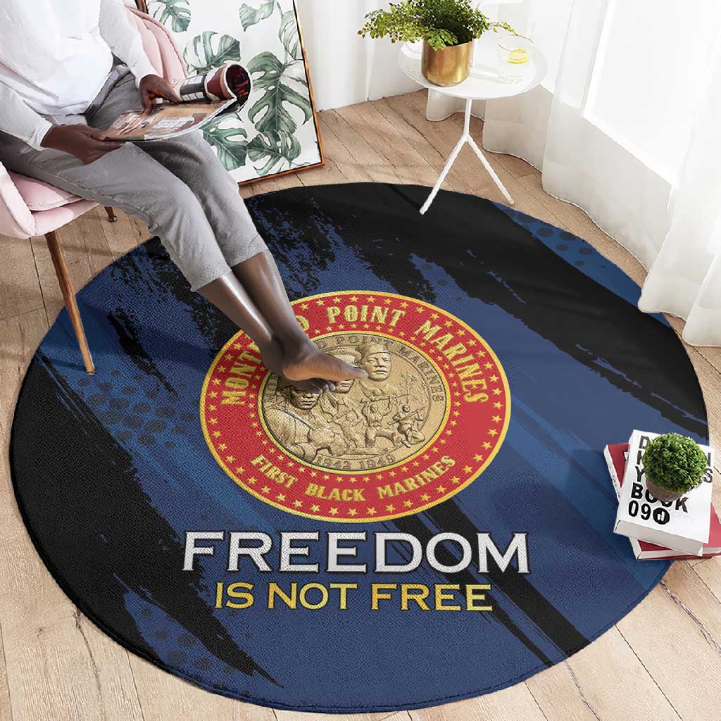 Honoring the First Black Marines Round Carpet Montford Point Heroes - Blue - African Pride