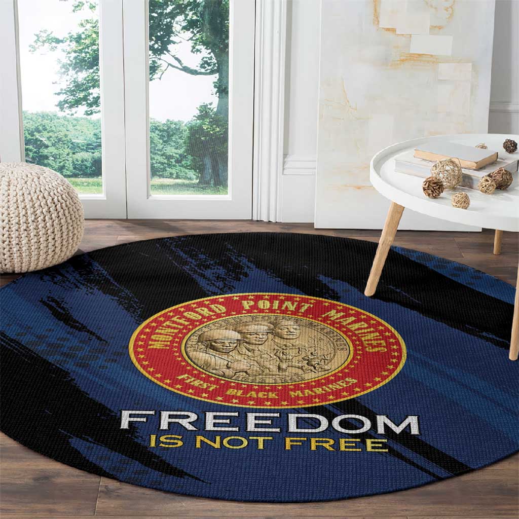 Honoring the First Black Marines Round Carpet Montford Point Heroes - Blue - African Pride