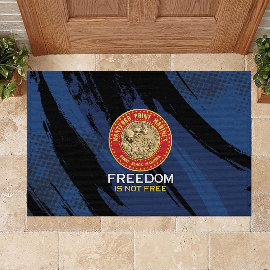Honoring the First Black Marines Rubber Doormat Montford Point Heroes - Blue - African Pride