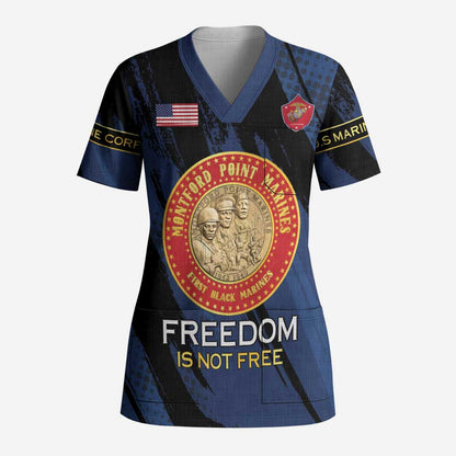 Personalized Honoring the First Black Marines Scrub Top Montford Point Heroes - Blue - African Pride