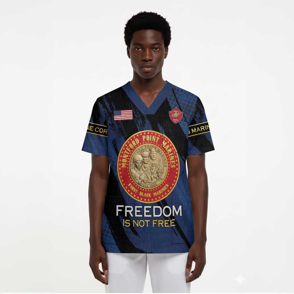 Personalized Honoring the First Black Marines Scrub Top Montford Point Heroes - Blue - African Pride