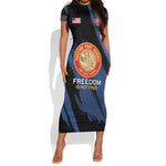 Personalized Honoring the First Black Marines Short Sleeve Bodycon Dress Montford Point Heroes - Blue - African Pride