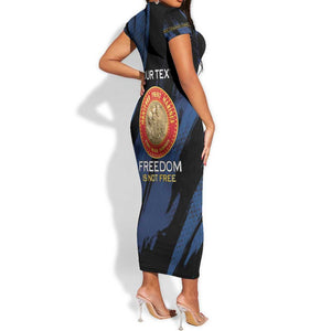 Personalized Honoring the First Black Marines Short Sleeve Bodycon Dress Montford Point Heroes - Blue - African Pride