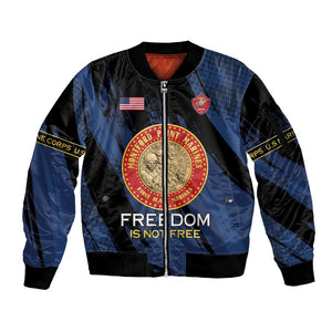 Personalized Honoring the First Black Marines Sleeve Zip Bomber Jacket Montford Point Heroes - Blue - African Pride