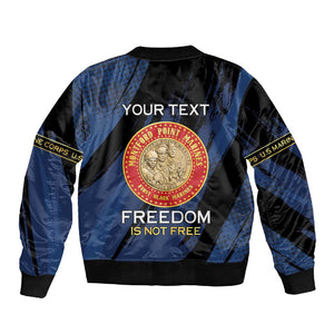 Personalized Honoring the First Black Marines Sleeve Zip Bomber Jacket Montford Point Heroes - Blue - African Pride
