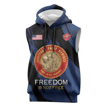 Personalized Honoring the First Black Marines Sleeveless Hoodie Montford Point Heroes - Blue - African Pride