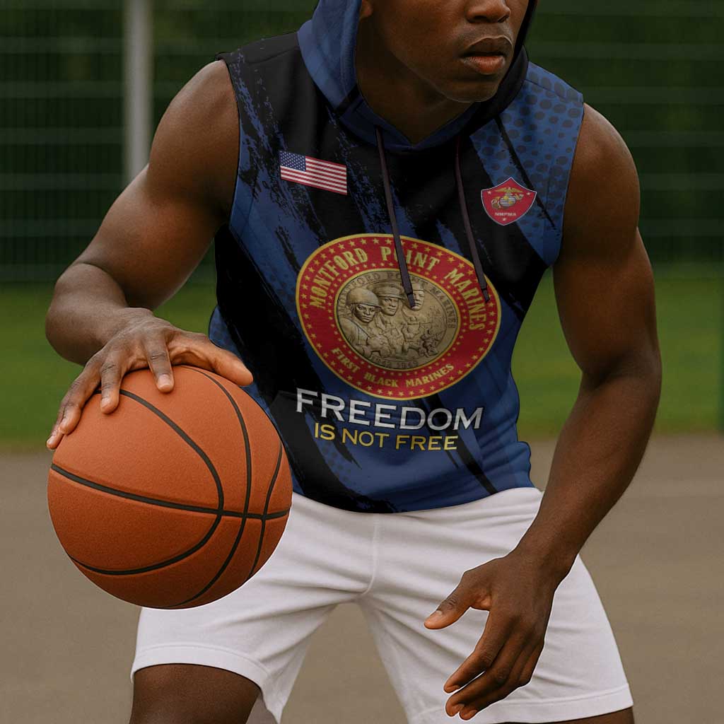 Personalized Honoring the First Black Marines Sleeveless Hoodie Montford Point Heroes - Blue - African Pride