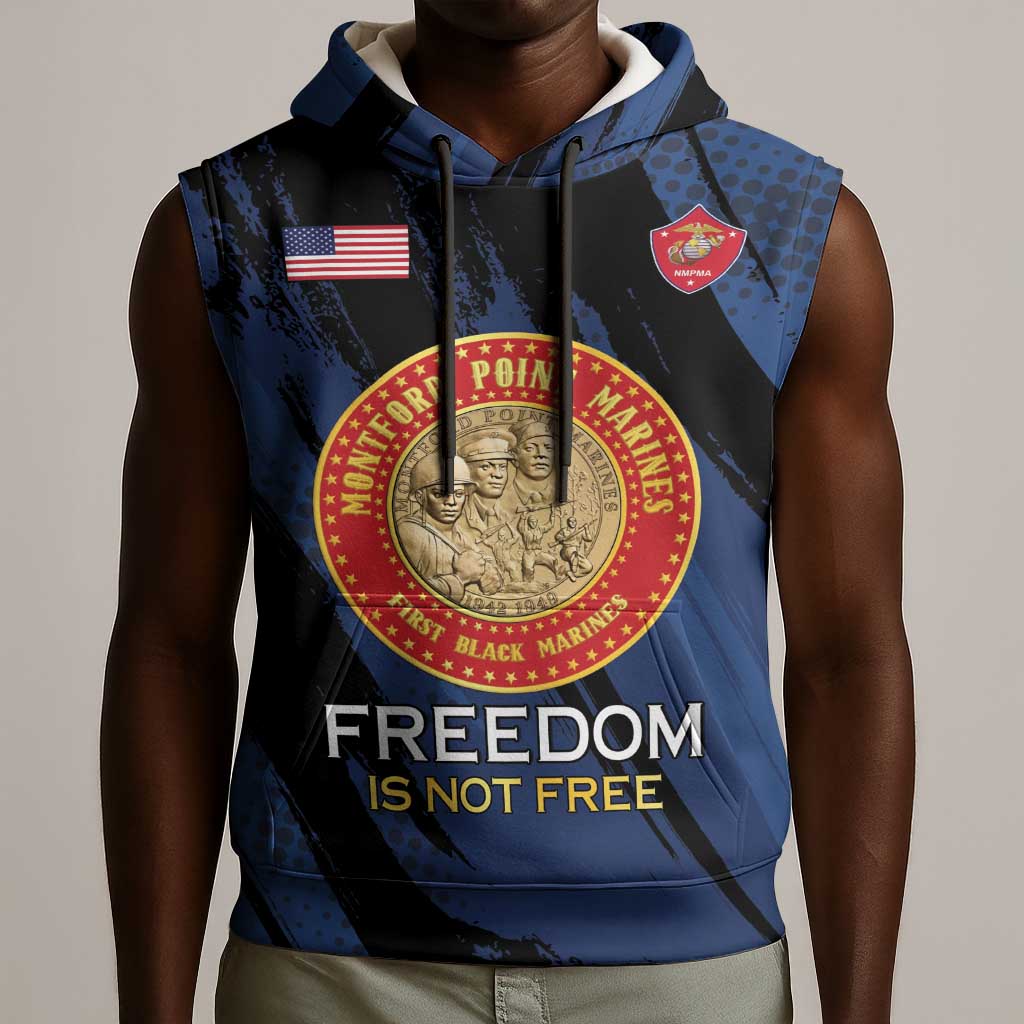 Personalized Honoring the First Black Marines Sleeveless Hoodie Montford Point Heroes - Blue - African Pride