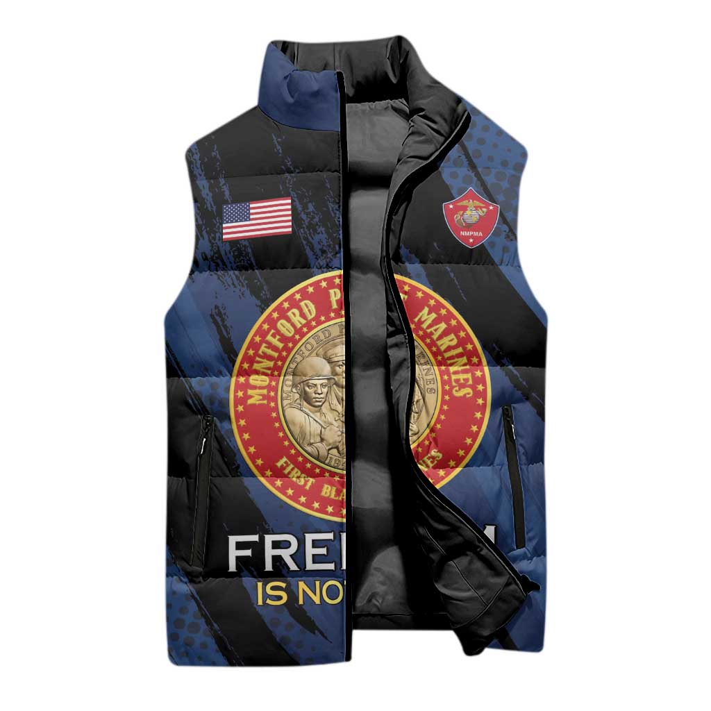 Personalized Proud to Honor Montford Point Marines Sleeveless Puffer Jacket Freedom Is Not Free - Blue