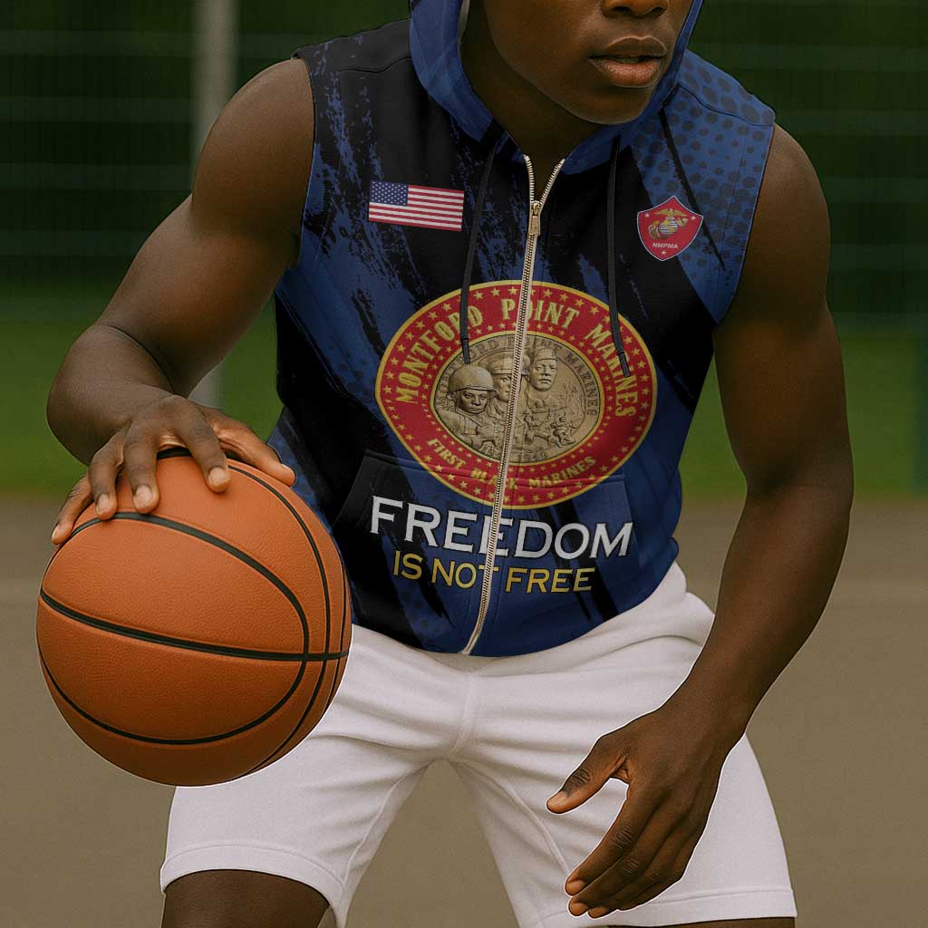 Personalized Honoring the First Black Marines Sleeveless Zip Hoodie Montford Point Heroes - Blue - African Pride