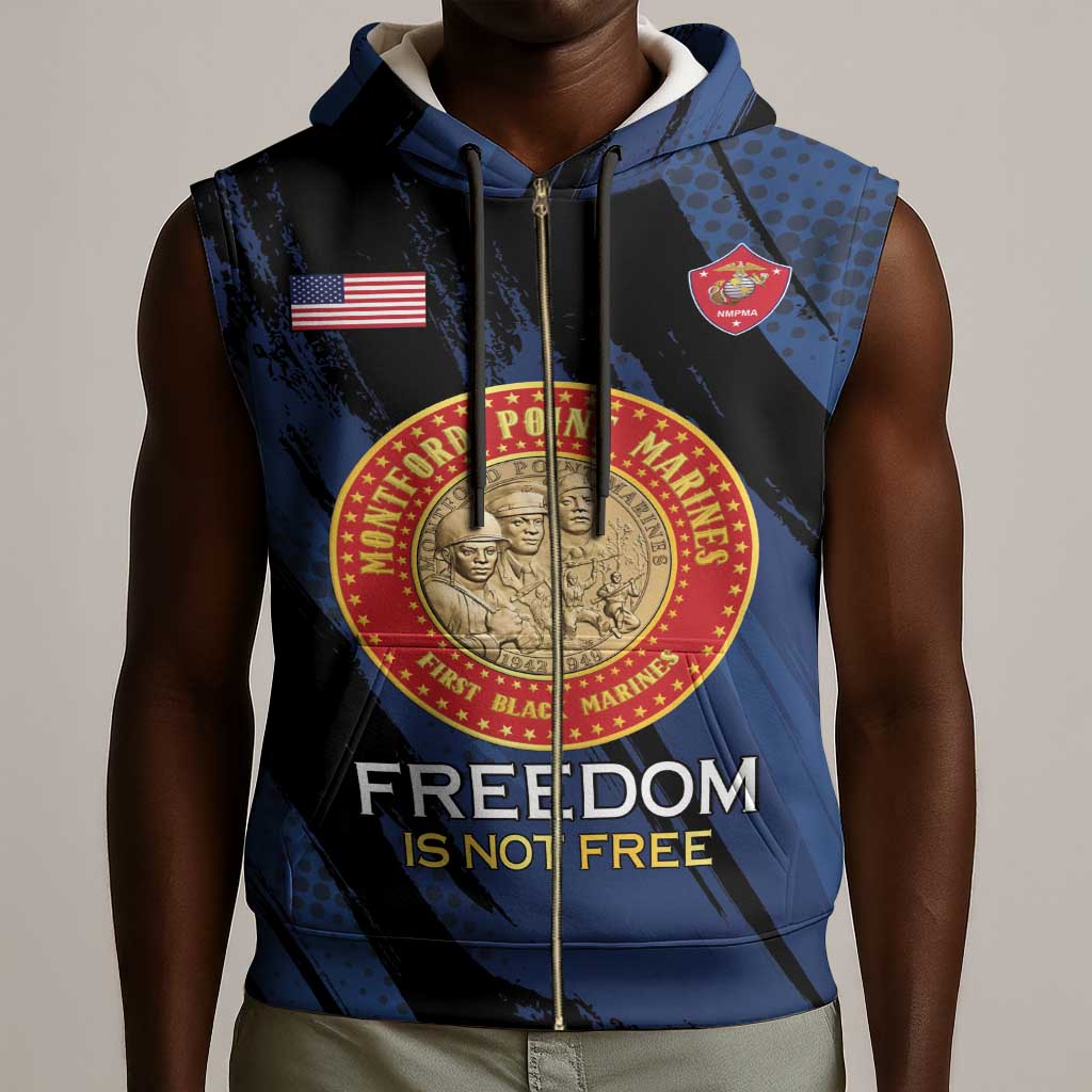 Personalized Honoring the First Black Marines Sleeveless Zip Hoodie Montford Point Heroes - Blue - African Pride