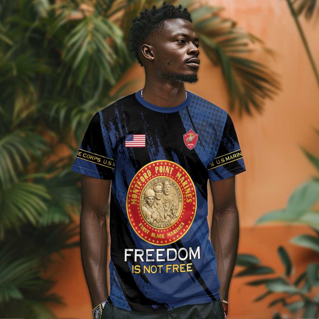 Personalized Honoring the First Black Marines T shirt Montford Point Heroes - Blue - African Pride