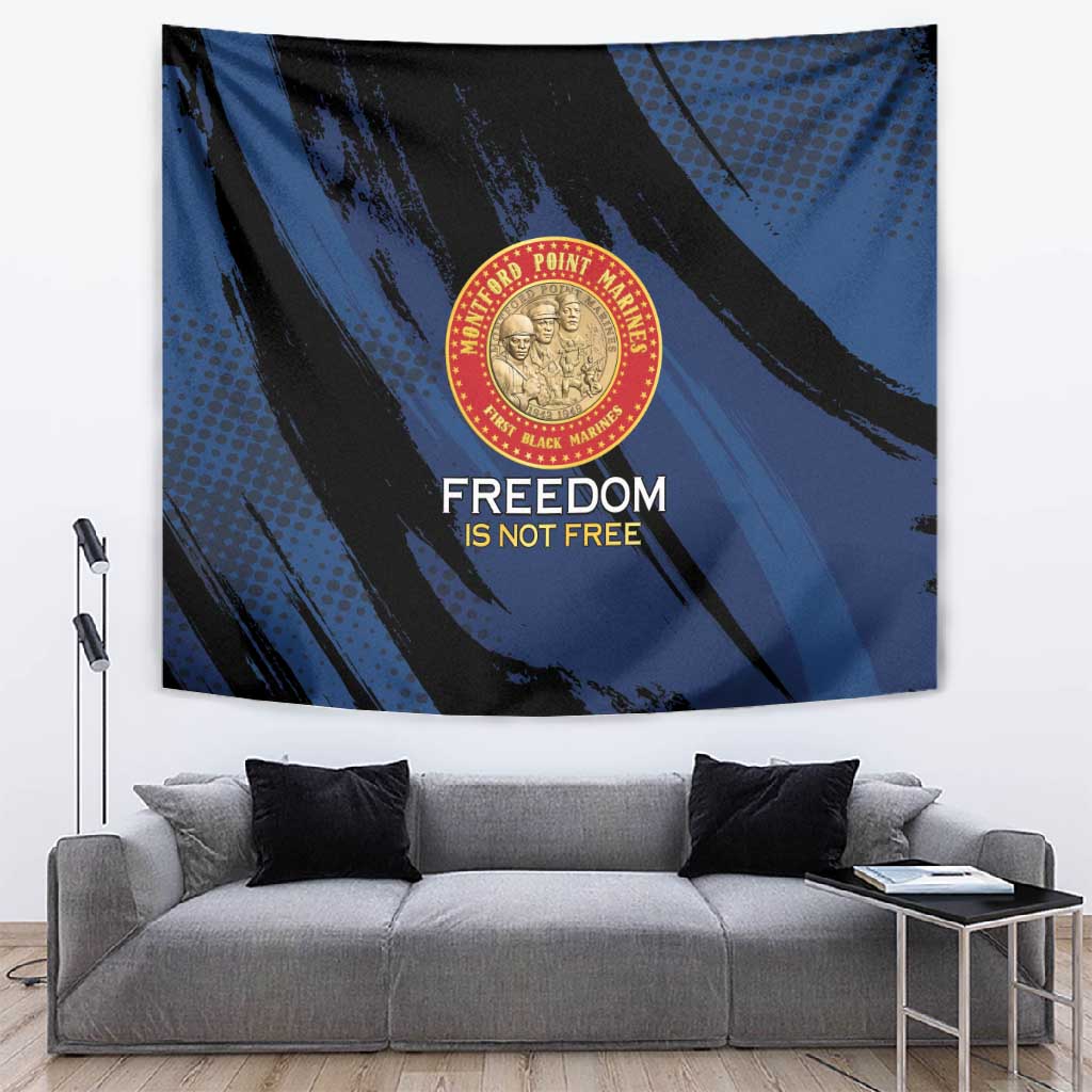 Honoring the First Black Marines Tapestry Montford Point Heroes - Blue - African Pride