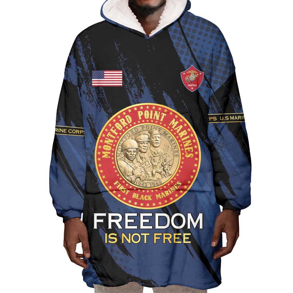 Personalized Honoring the First Black Marines Wearable Blanket Hoodie Montford Point Heroes - Blue - African Pride