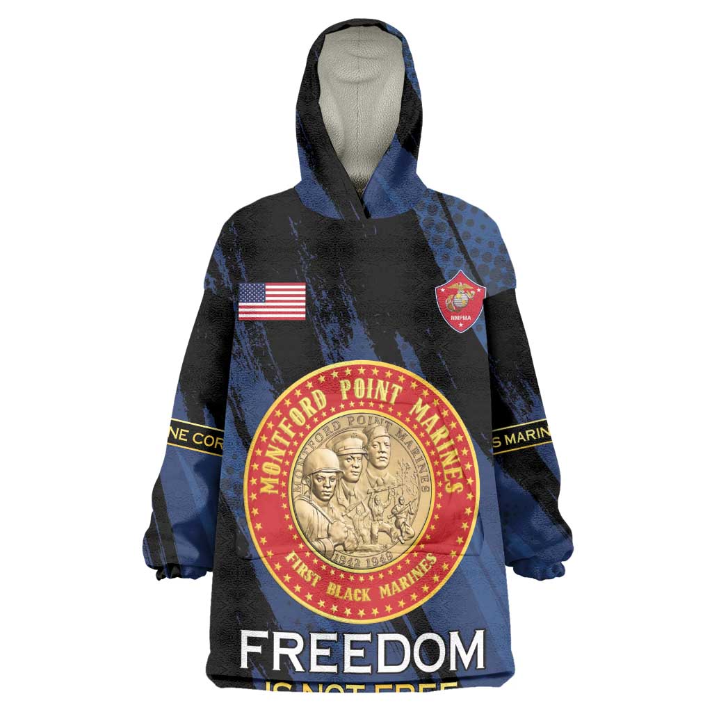 Personalized Honoring the First Black Marines Wearable Blanket Hoodie Montford Point Heroes - Blue - African Pride