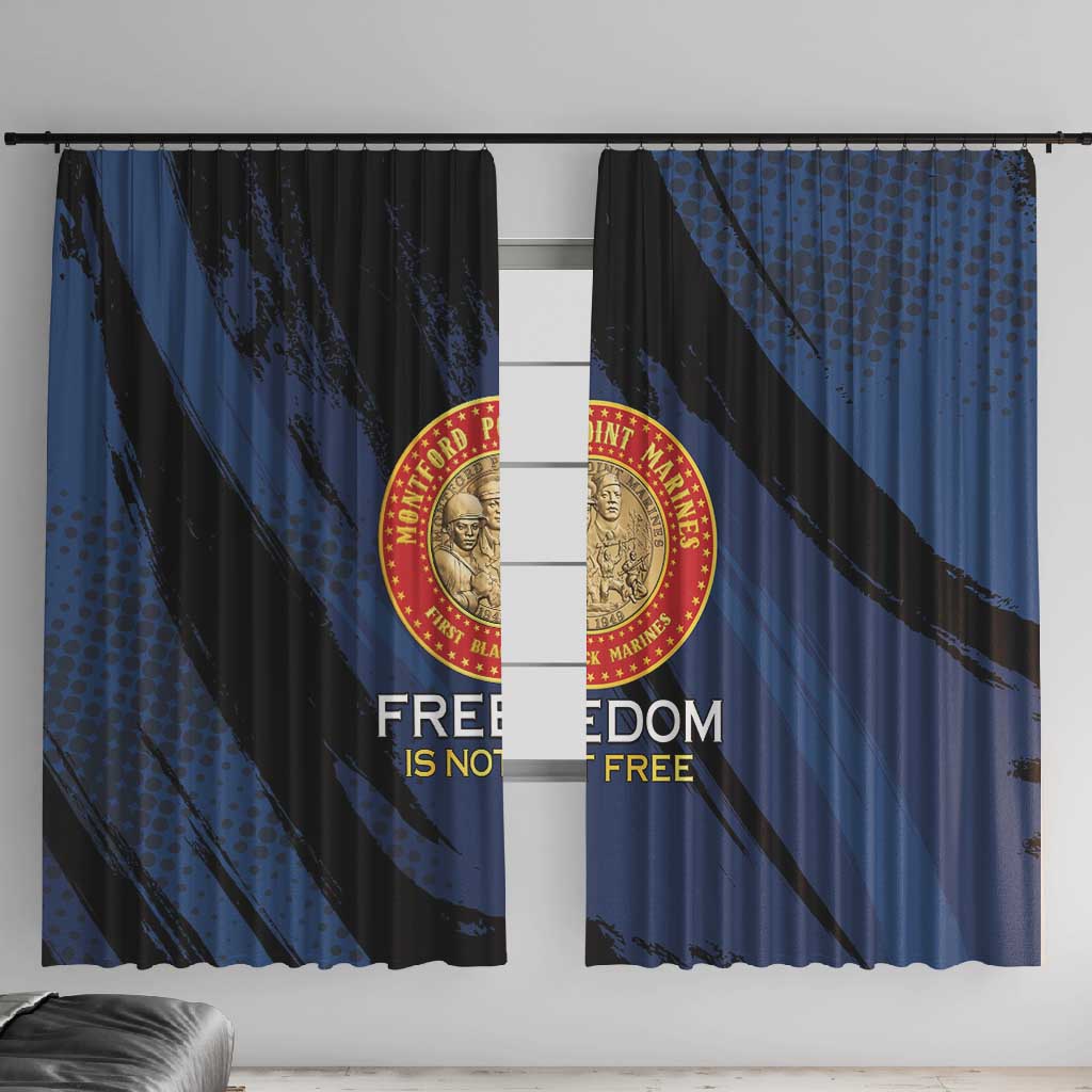 Honoring the First Black Marines Window Curtain Montford Point Heroes - Blue - African Pride