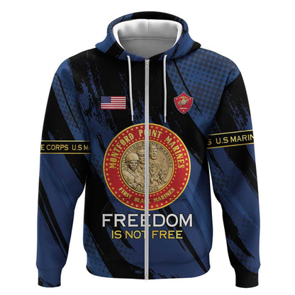 Personalized Honoring the First Black Marines Zip Hoodie Montford Point Heroes - Blue - African Pride