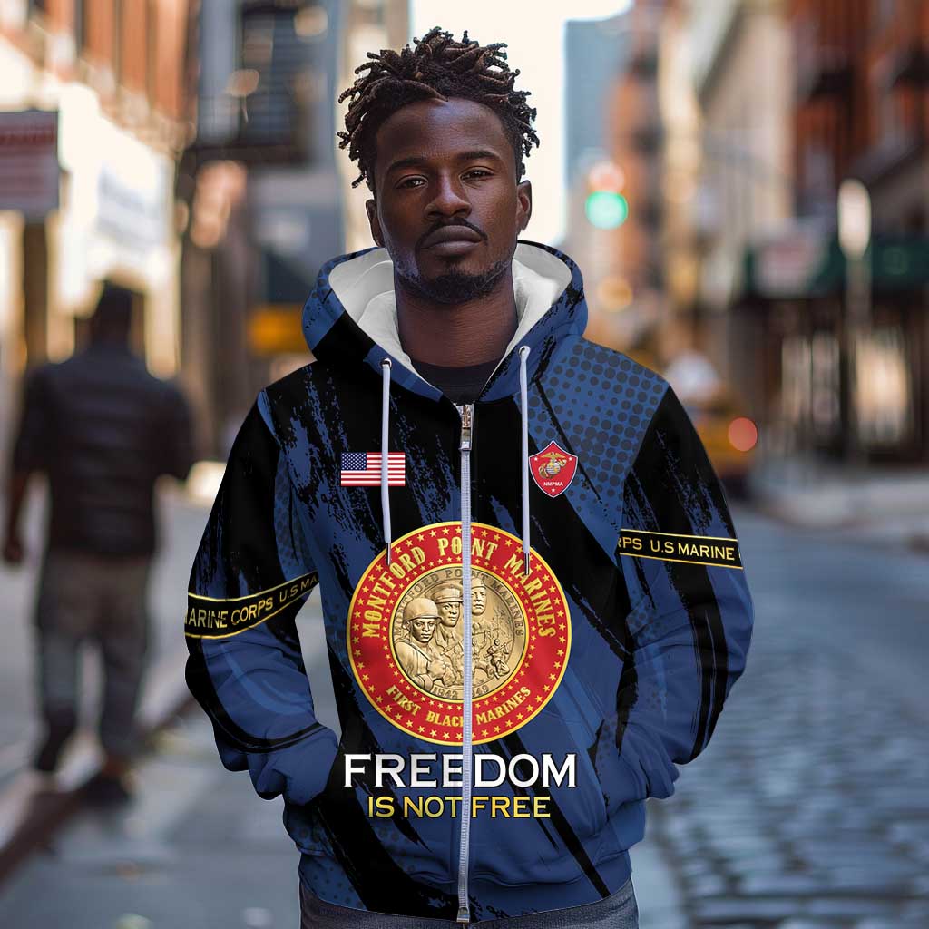 Personalized Honoring the First Black Marines Zip Hoodie Montford Point Heroes - Blue - African Pride