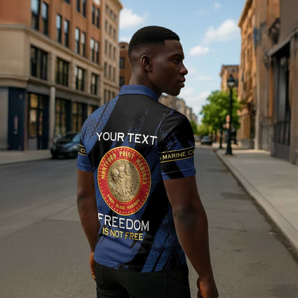 Personalized Proud to Honor Montford Point Marines Zipper Polo Shirt Freedom Is Not Free - Blue