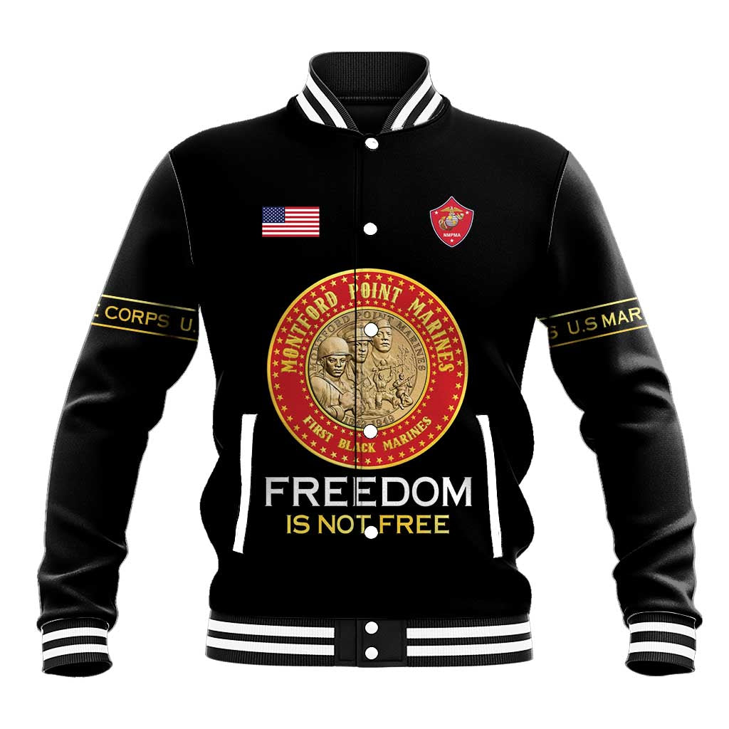 Personalized Honoring the First Black Marines Baseball Jacket Montford Point Heroes - Black - African Pride