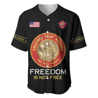 Personalized Honoring the First Black Marines Baseball Jersey Montford Point Heroes - Black - African Pride