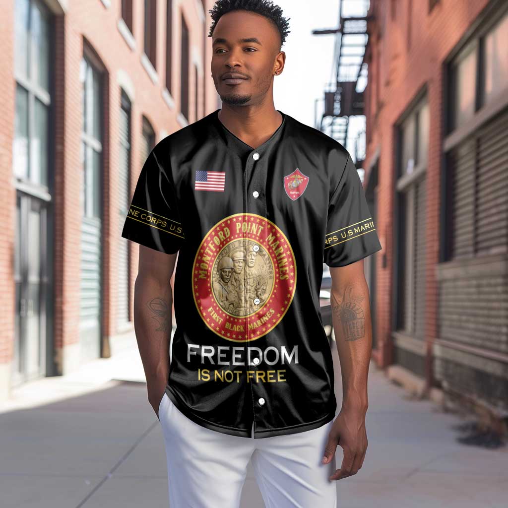 Personalized Honoring the First Black Marines Baseball Jersey Montford Point Heroes - Black - African Pride