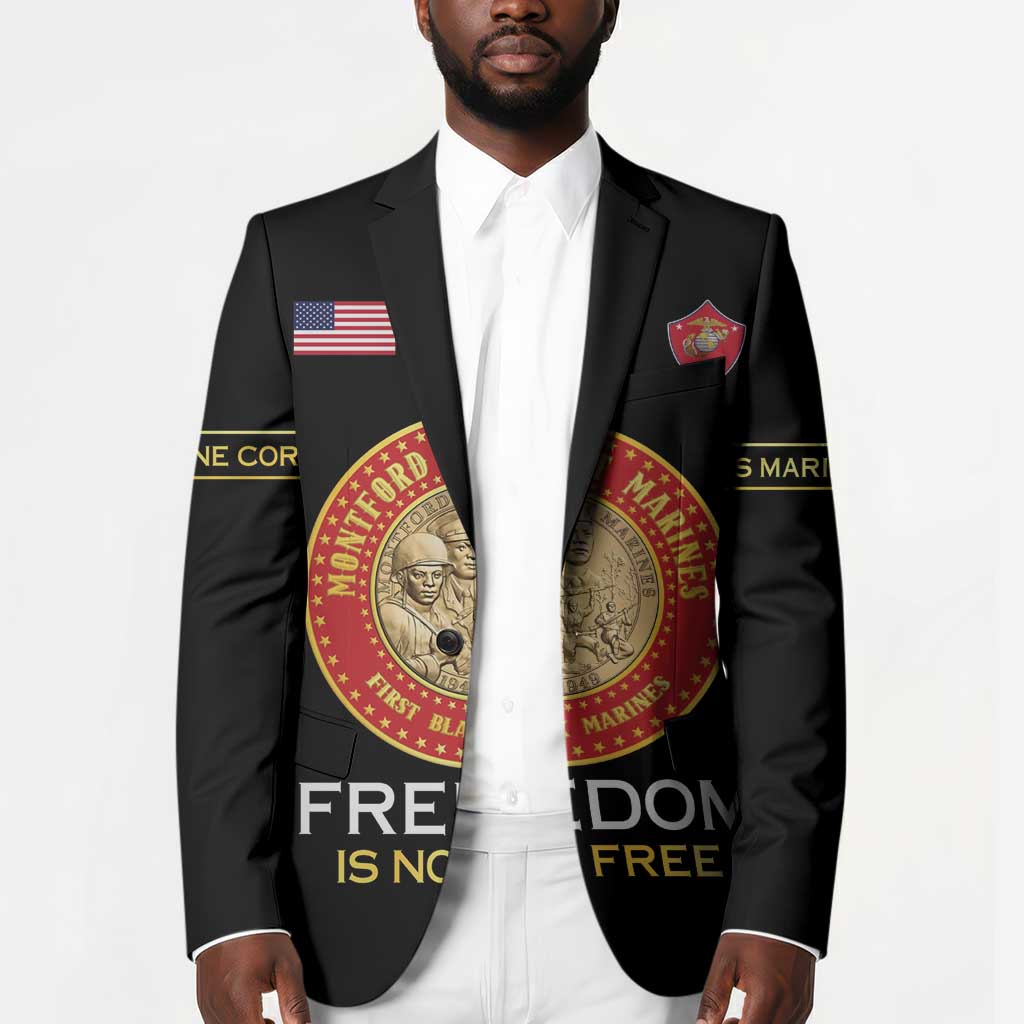 Personalized Proud to Honor Montford Point Marines Blazer Freedom Is Not Free - Black