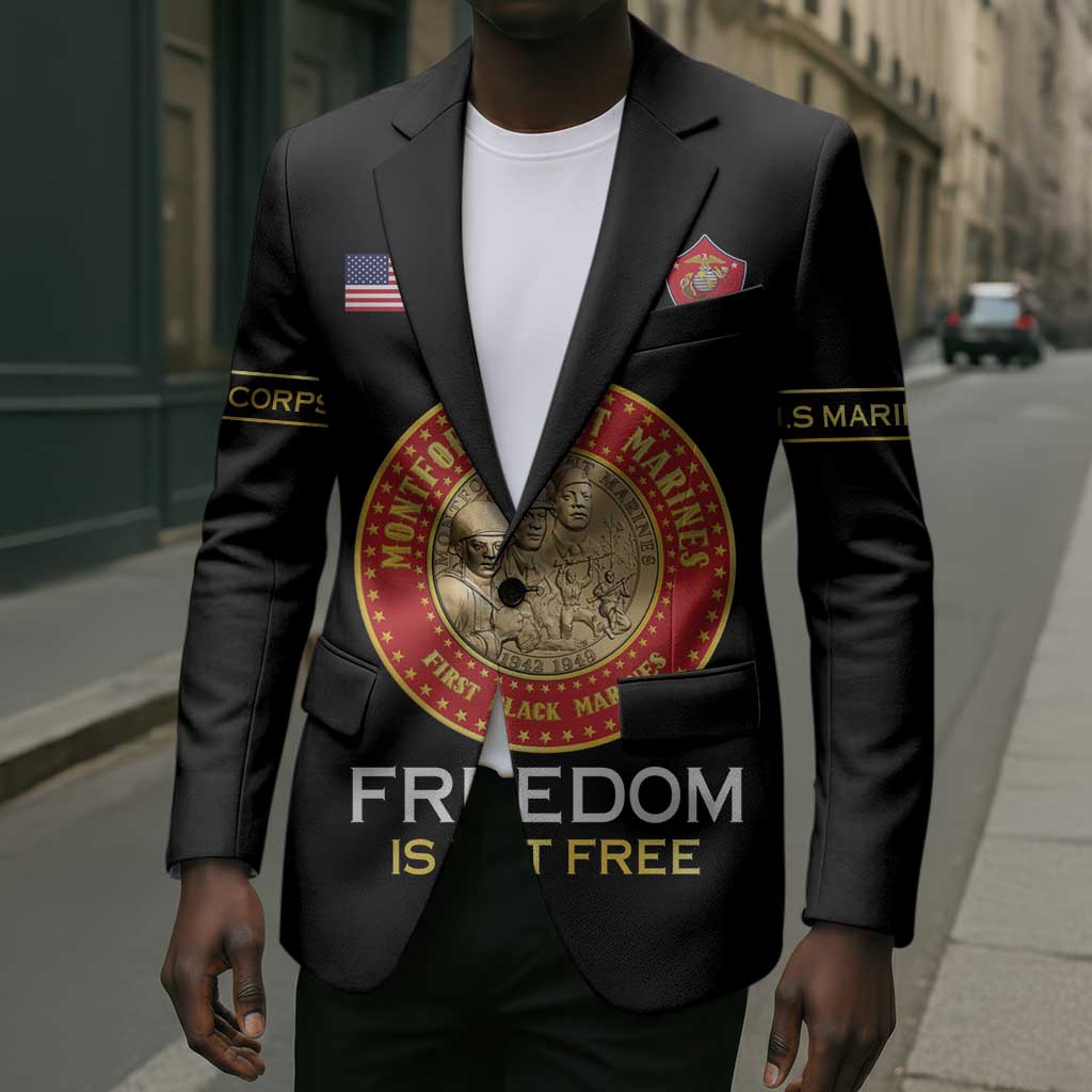 Personalized Proud to Honor Montford Point Marines Blazer Freedom Is Not Free - Black