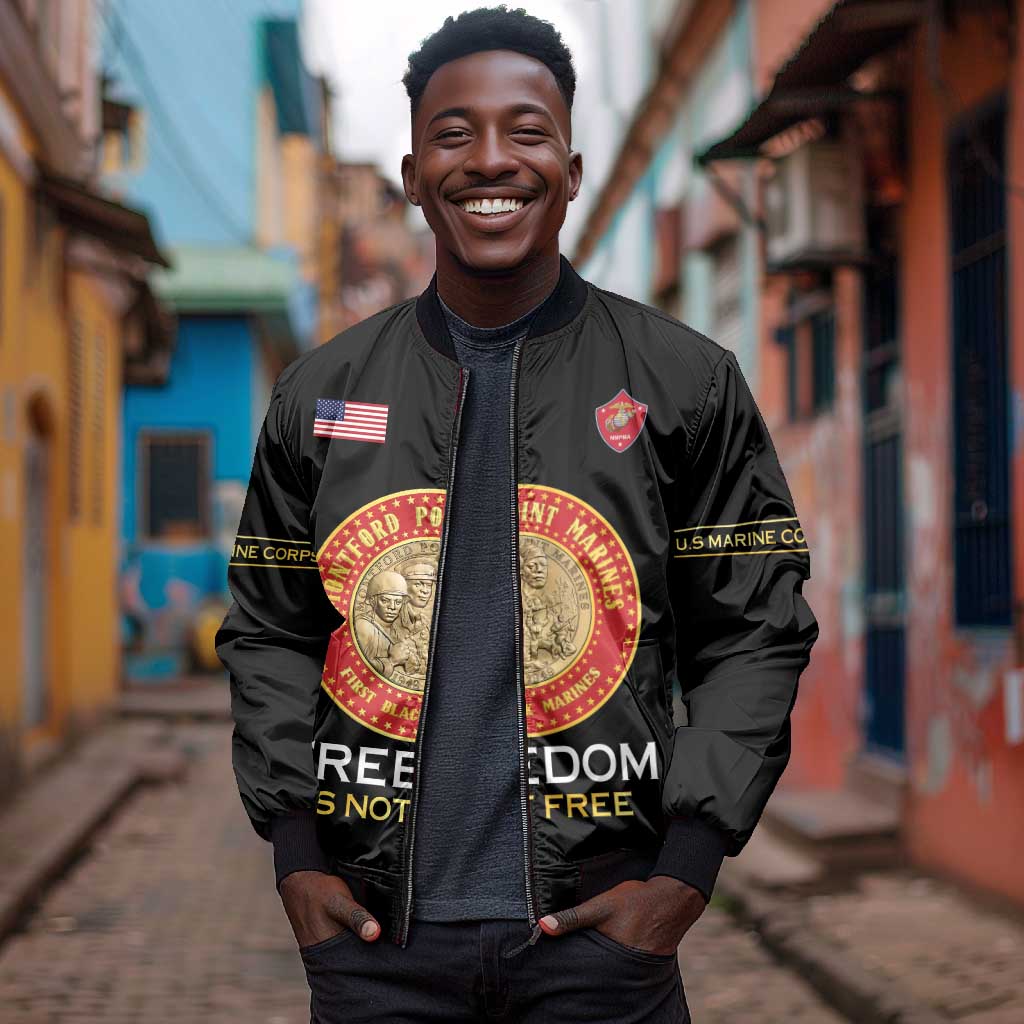 Personalized Honoring the First Black Marines Bomber Jacket Montford Point Heroes - Black - African Pride